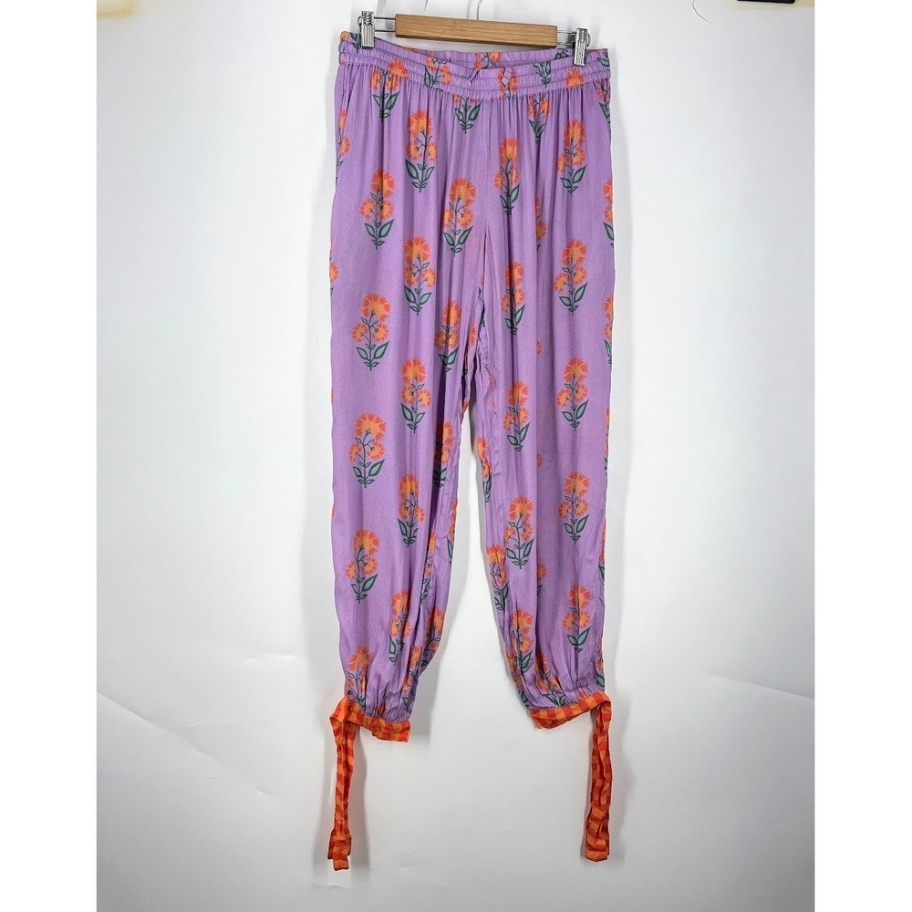 World Market LOLA Floral Block Print Pajama Pants Women‎ Ankle Tie Size S/M NWT